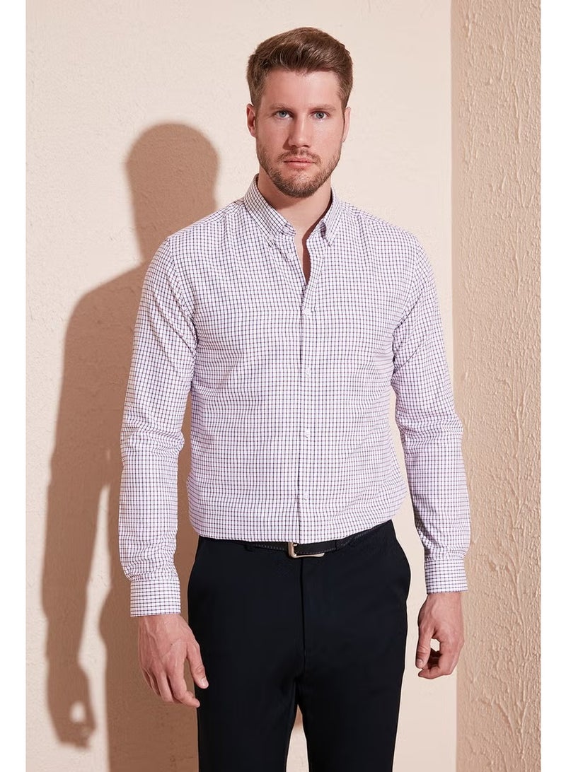 Buratti Patterned Cotton Blend Button Collar Long Sleeve Slim Fit Shirt Men's Shirt CF23S7496 - Image 4